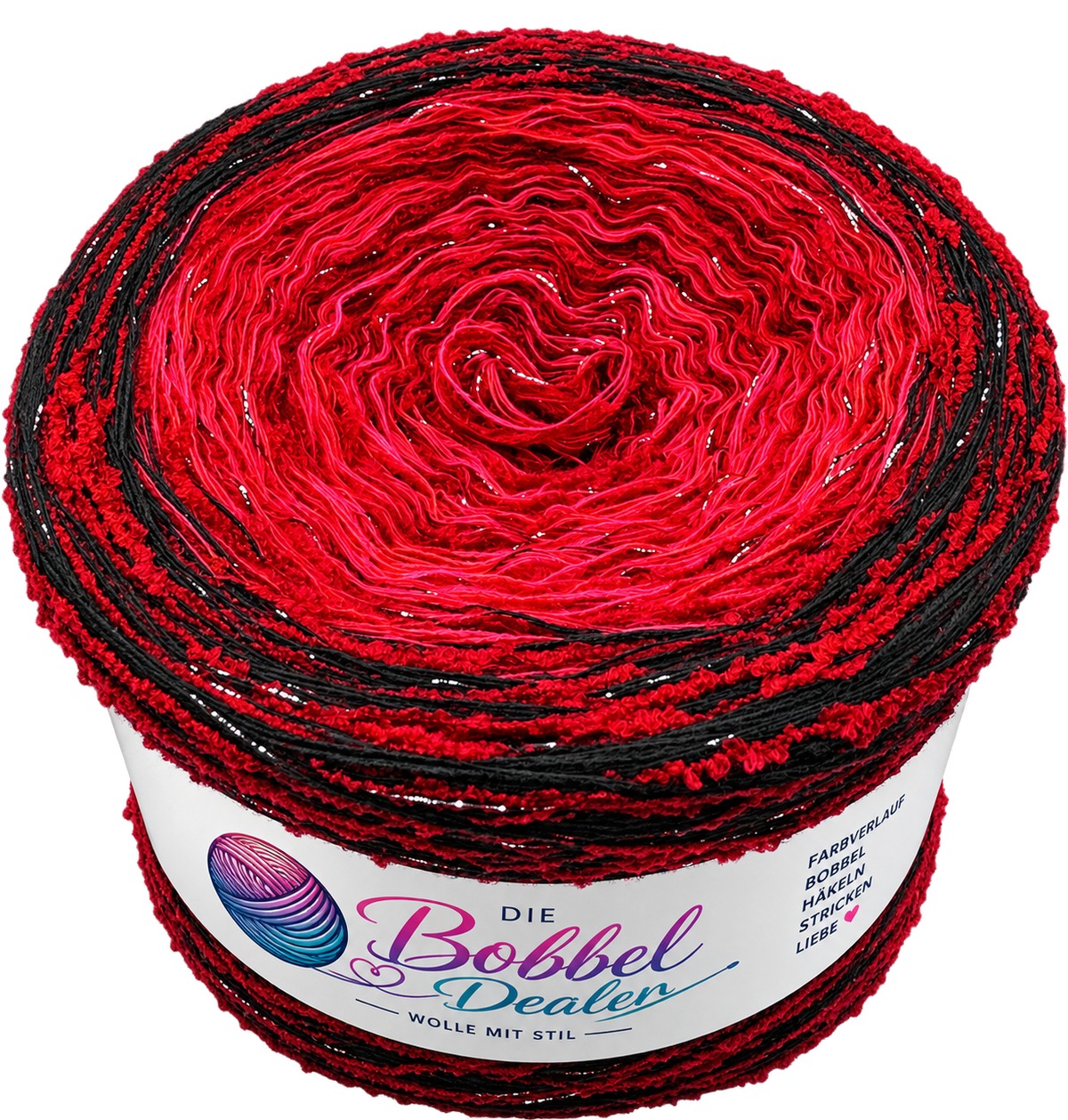 FLAUSCH-BOBBEL "BLACK-RED ROMANCE" mit Bouclefaden & Glitzer