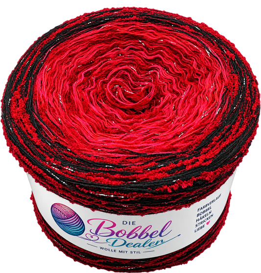 FLAUSCH-BOBBEL "BLACK-RED ROMANCE" mit Bouclefaden & Glitzer