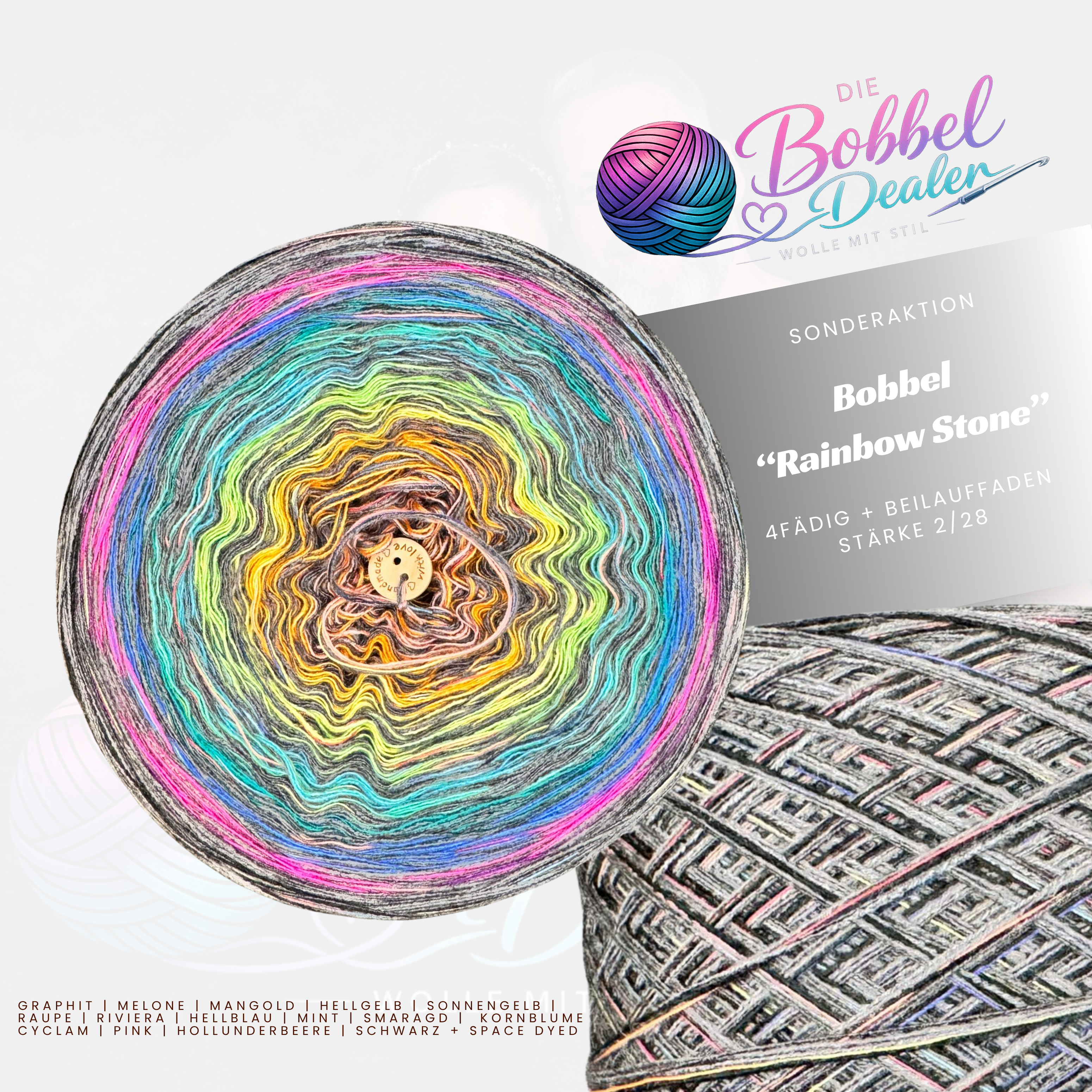 BOBBEL "RAINBOW STONE" mit Verlauf + Beilauffaden
